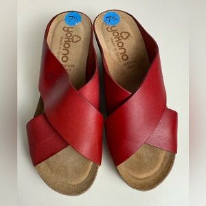 Yokono Candela Red Leather Criss Cross Cork Wedge Sandals Made in Spain